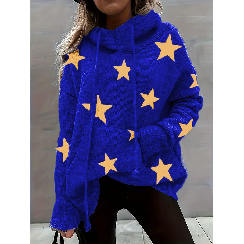manufacturer custom AKA SORORITY Plus Size Sweater Women's Plus Star Print Long Sleeve Drawstring Hoodie Sweater With Pockets