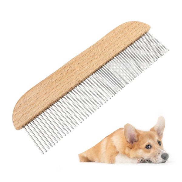 Solid Wood Cat Combs Dog Grooming Detangling Combs Pet Hair Metal Flea Lice Tool Comb for Animals
