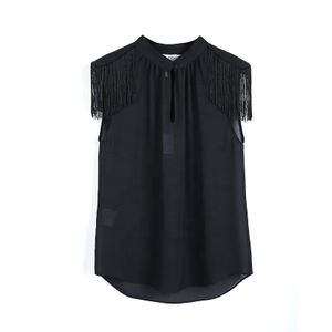 NF631 custom chiffon blouse short sleeve tassel elegant casual women corp top fashion factory