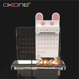 2023 Tabletop Decoration Standing Desk Calendar Creative Acrylic Perpetual Desk Calendar for Rabbit Year