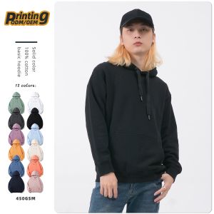 Heavy weight 100% Cotton Blank Hoodies Men Custom Printed Logo Men 450 Gsm Thick Unisex French Terry Loose Hoodies