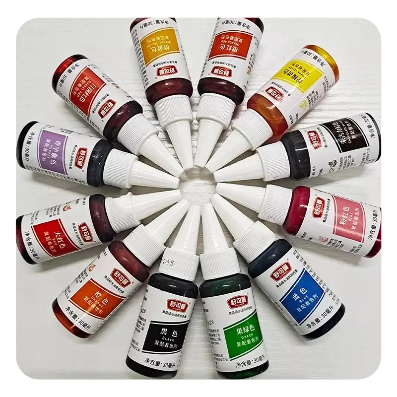 Jieyang Rongcheng District Yabeichu Hardware Factory Edible Food Coloring 12 Gel Colors 30ml bottle pack Icing Colors Pigment for Baking Fondant Cake Decoration