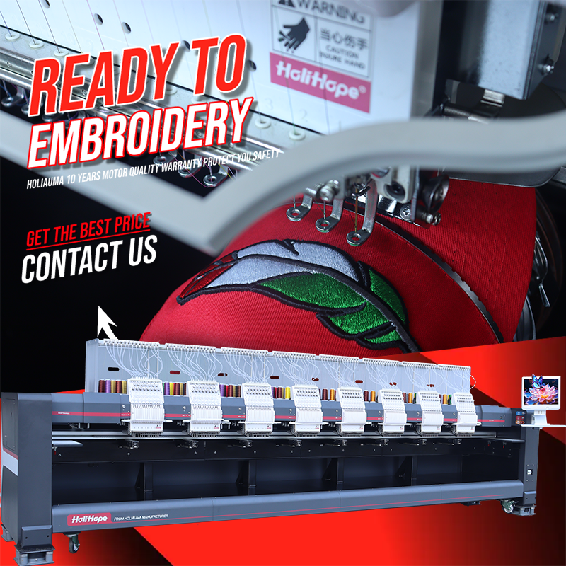 HO1508H-AI 15 Needles Computerized T shirt Embroidery Machine 1200 SPM 450*500mm Industrial Embroidery Machine 8 Head For Sale