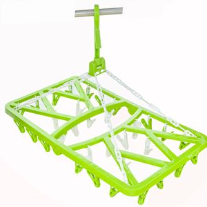 Foldable Clothes Hanger 32 Clips Portable Plastic Clothes Drying Rack Windproof Pins Laundry Drying Rack