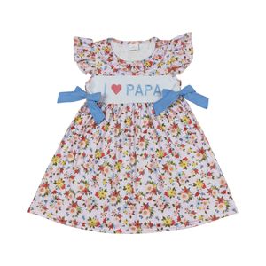 Girl's clothes short sleeves embroidery I love PAPA flutter sleeves floral baby girls summer dress boutique low price clothes