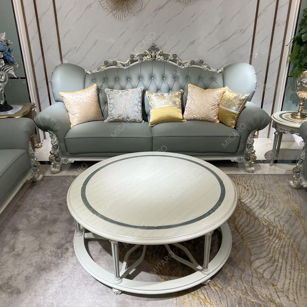 Luxury French classic sitting room furniture wooden living room leather sofa set