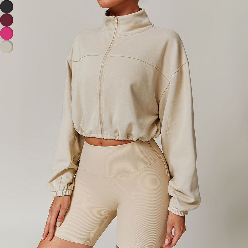 Casual Loose Stand-Up Collar Cardigan Windproof Warm Sports Jacket For Outdoor Fitness Running Quick Dry Breathable Coat