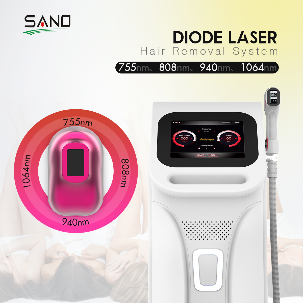 Beijing Sano Laser S&T Development Co., Ltd. 3 Wavelengths 755/810/1064nm High Power Diode Laser Hair Remover Machine Painless Depilation Device Hair Removal Stationary