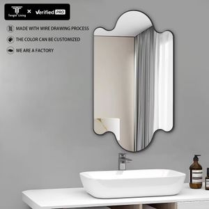 Manufacturer wholesale high quality bathroom mirror 24*40'' iron metal frame black mirror frame with curvature