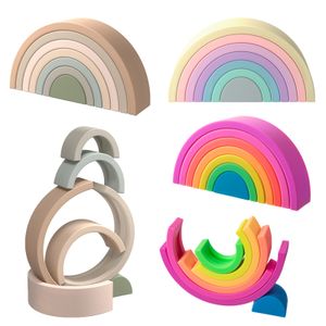 Free Logo BPA FREE Silicone Baby Stacking Toy Block Organic Eco Funny Rainbow Teething Teether Set Educational Toys for Kids