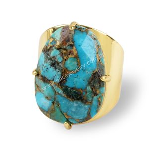 Wholesale natural turquoise gold plated jewelry large turquoise signet rings for women