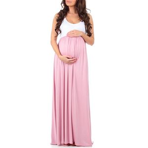 Top Selling Summer Maternity Dress Sleeveless Ruched Color Block Maxi Maternity Dress
