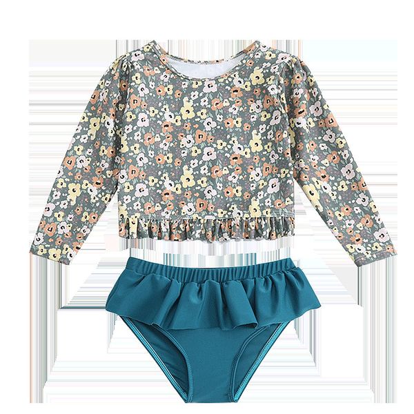 Children's swimwear Girls' long sleeve floral split peplum swimsuit Bikini split swimsuit swimsuit for kids girls