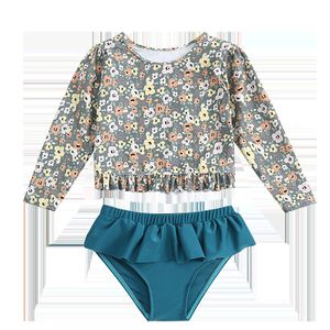 Children's swimwear Girls' long sleeve floral split peplum swimsuit Bikini split swimsuit swimsuit for kids girls