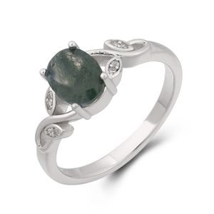 New Design Vintage Big Gemstone Ring 925 Sterling Silver Jewelry Green Real Natural Moss Agate Ring Engagement Fine Jewelry