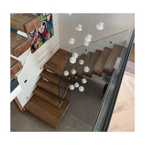 Luxury Villa Indoor Staircase with Tempered Glass Railing Modern Mono Straight Stairs Single Beam Staircase