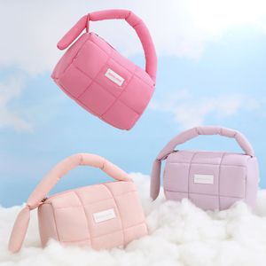 Quilted Makeup Bag Cosmetic Bag Travel Toiletry handbag for Women Cute Makeup Bag Organizer Baby Pink Puffer Makeup Pouch