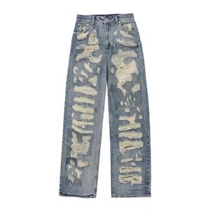 Custom men fashion Denim long jeans New Design Men Flared Jeans Patchwork Loose Hip Hop Denim Pants Washed Jeans