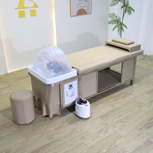 Luxury Blue Shampoo Bed With Water Circulation Steamer Head Hair Treatment Bed With Spa Function For Modern Barber Shop