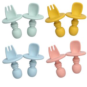 Factory Bpa Free Soft Chew Silicone Fork And Spoon Feeding Training Baby Eating Tableware