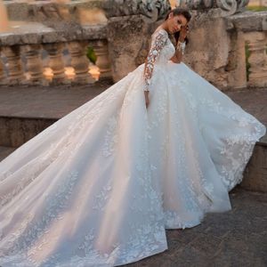 Customized Women Girl Long Sleeve Gold Luxury Empire Wedding Dress Bridal Gowns