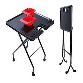 Salon Folding Tray on Wheels Barber Storage Trolley Service Cart with Drawer and Magnetic Bowls for Hair Coloring Tattoo