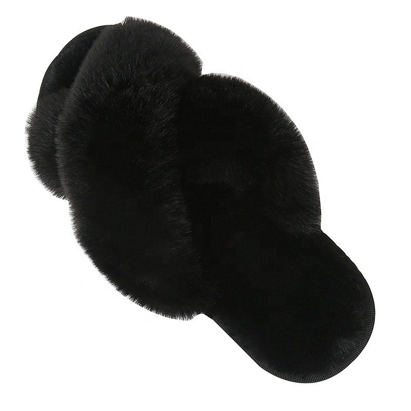 Fur Fluffy Cross Belt Indoor Home Woman Slippers Rabbit Hair Plush Dropshipping Summer Shoes Female Winter Slippers 1pair/pp Bag