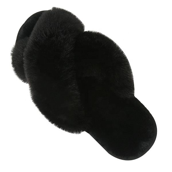Fur Fluffy Cross Belt Indoor Home Woman Slippers Rabbit Hair Plush Dropshipping Summer Shoes Female Winter Slippers 1pair/pp Bag