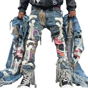 Men's Latest Skinny Jeans Custom Button Distressed Jeans Trousers Printed Jeans For Men