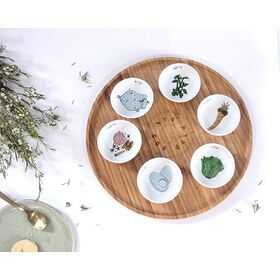 13 Inch Ceramic Bowl Wood Plate Customized round passover plate passover seder dinner platter