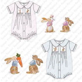Infant Vintage Peter Rabbit Smocked Romper Baby Girls Matching Easter Day Clothes toddler Plaid Bubbles