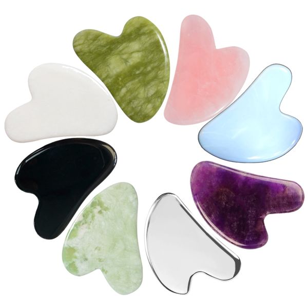 Health and beauty tools Natural gua sha stone guasha face facial massage tool green pink white black stainless steel gua sha