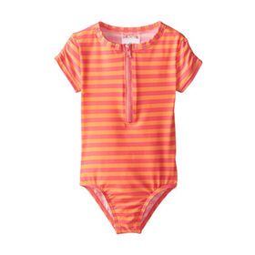 OEM Girl's rashguard, contrast color all over stripe,short sleeve with 1/4 zip, LRX factory price