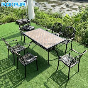 Outdoor Durable Garden Patio Metal Cast Aluminium Furniture Popular French Bar Hotel Set Outdoor Aluminium Long Table and Chair