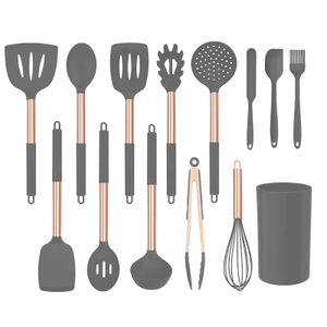 Wholesale 14 Piece BPA Free Kichen Cooking Tools Non Stick Silicone Kitchen Utensil Set With Stainless Steel Handle