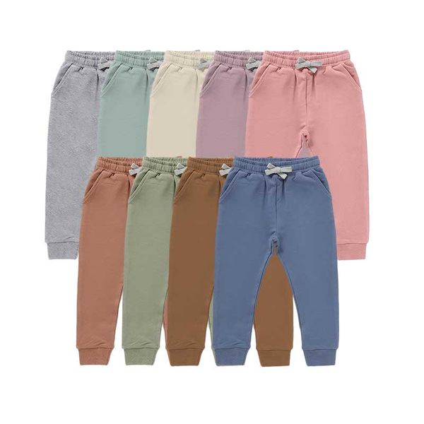 Wholesale Elastic Waist Solid French Terry Full Length Organic Cotton Unisex Boys Girls Baby Jogger Pants
