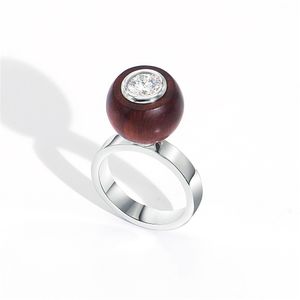 Fashion Design Natural Ebony Material Ball Top Shape jewelry rings 925 silver colorful zircon gemstone rings for women