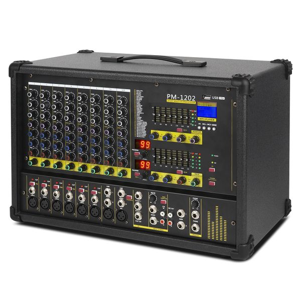 GPUB PM1202 900Watt 10 Channels Powered Audio Mixer Amplifier Amplifier Audio