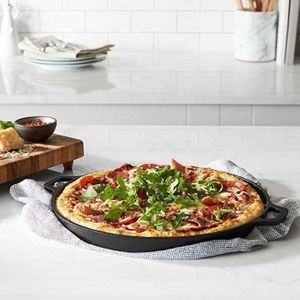 Multi use non-stick preseasoned cast iron round frying pan shallow pizza baking pan