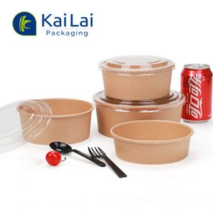 Recyclable Wholesale Customizable Disposable Round Kraft Paper Bowls Eco Friendly Lunch Salad Food Packaging Paper Bowl