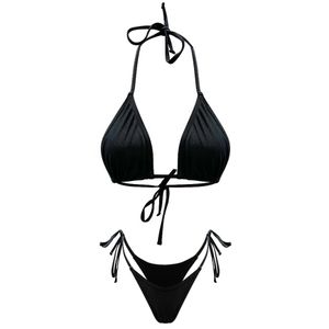 Wholesale Tan Through Swimsuit No Tan Line Swimwear Beach Bathing 2 Pieces Set lace up triangle bikini