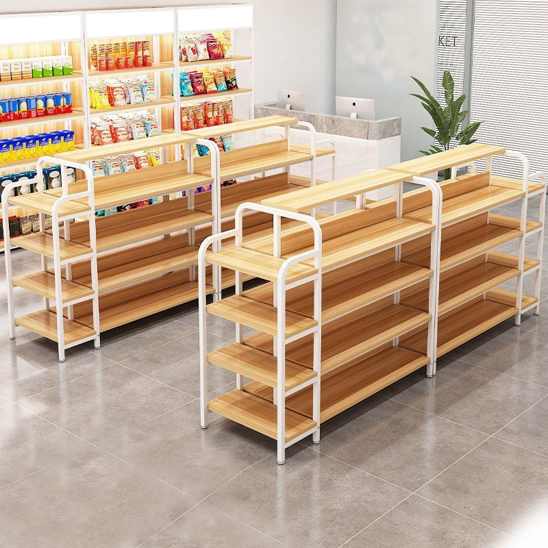 Wooden Supermarket Shelves Metal Gondola Light Duty Cold-Rolled Steel Goods Display with End Shelf Shelves for Retail Store