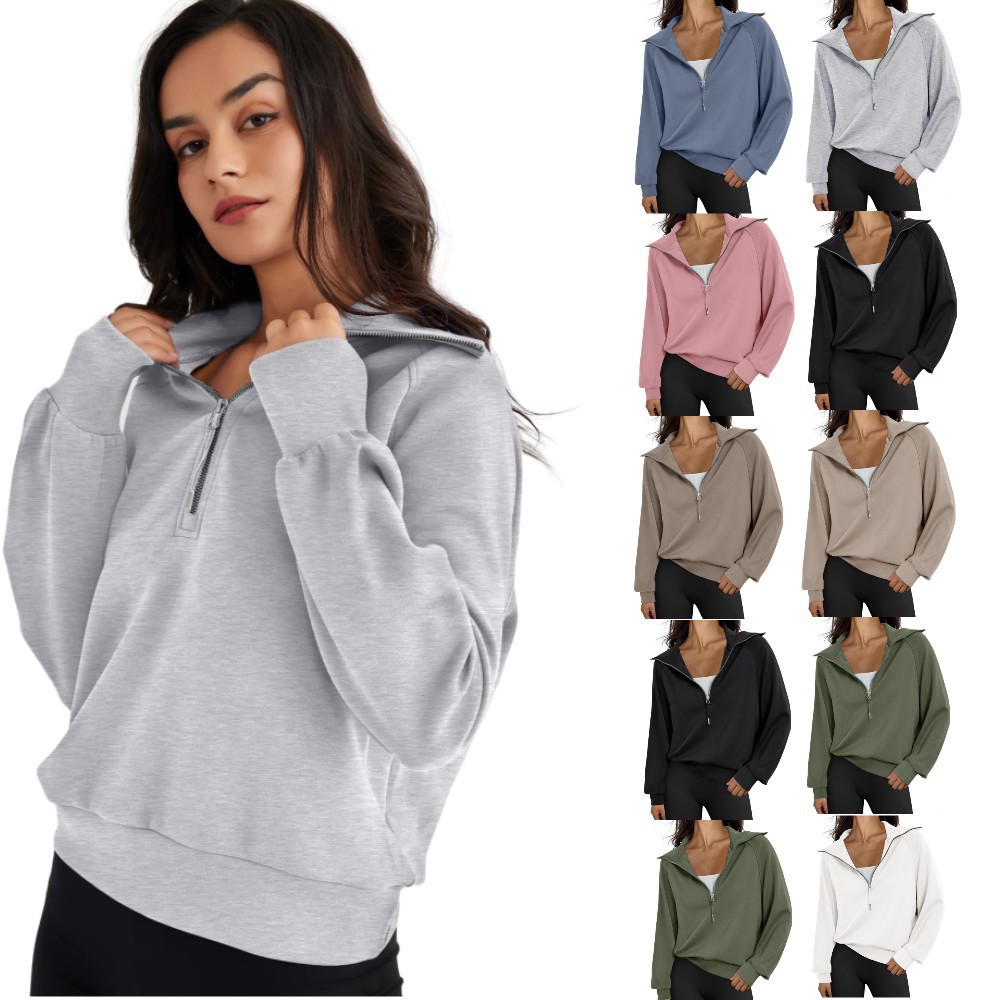 Autumn 2024 Quarto-Hoodie Women's Sweatshirt Long Sleeve Pullover with Half Zipper Turtleneck V-Neck for Winter ODM Supply