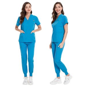 Fashion women wholesale oem logo custom women's nurse doctor uniform v-neck scrub jogger suit medical scrubs set