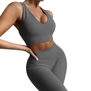 2023 Seamless Sports Yoga Fitness Suit Zechuang Bra Long Pants Pressing Thread Sports Set New Women