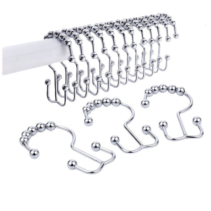 Double Nickel Circular Chrome Roller Glide Hooks Metal Shower Curtain Rings Essential Accessories for Curtain Poles Tracks