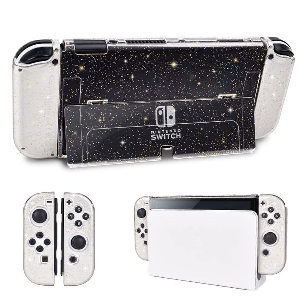 Flash protection shell compatible with Switch OLED shiny and soft TPU shell with shock absorption and scratch resistance design