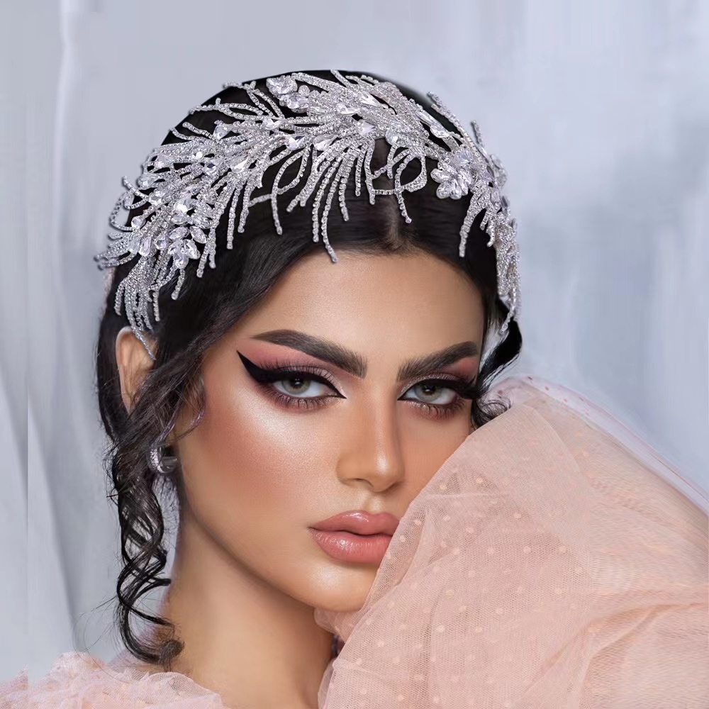 Chongqing Obetti Trading Co., Ltd. OBETTI OH0041 Handmade Rhinestone Brimmed Headband Crystal Wedding Bride Bridal Weadwear Hair Jewelry