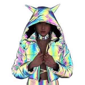 Hot Sales Low MOQ Winter Hooded Reflected Motorcycle Women Girls Cropped Down Coat Puffer Jacket Reflective Coat