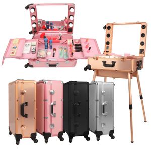Keyson Factory Wholesale Professional Rolling Makeup Station Cosmetic Train Case Studio with Led Lights Mirror for Beauty Salon
